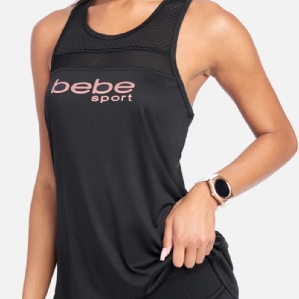 Bebe Sport‎ Black Mesh Detail Top